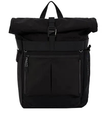 Piquadro Roll-top Bike Computer Backpack Bags In Black