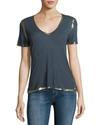 ZADIG & VOLTAIRE TINO GOLDEN FOIL V-NECK SHORT-SLEEVE TEE,PROD202710078