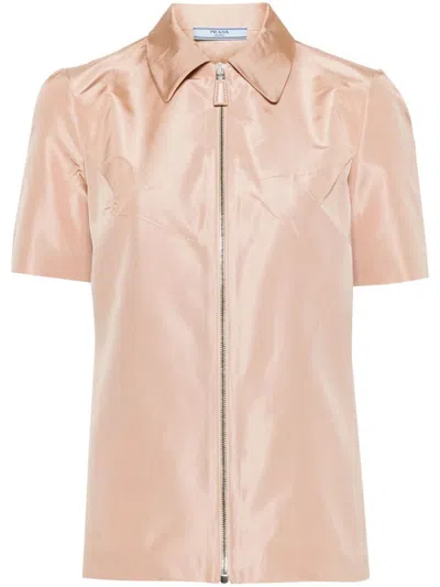 Prada Short-sleeved Faille Shirt In Pink