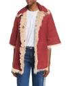 RED VALENTINO REVERSIBLE SHEARLING/SUEDE COAT,PROD203950091