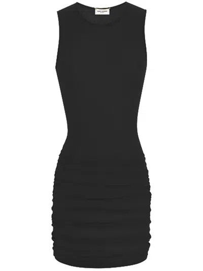 Saint Laurent Tule Stretch Dress Clothing In Black