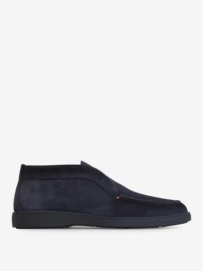 Santoni High Suede Leather Boots In Midnight Blue