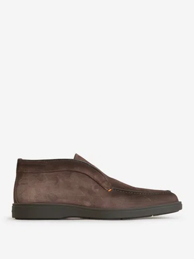 Santoni Desert Round-toe Slip-on Boots In Brown
