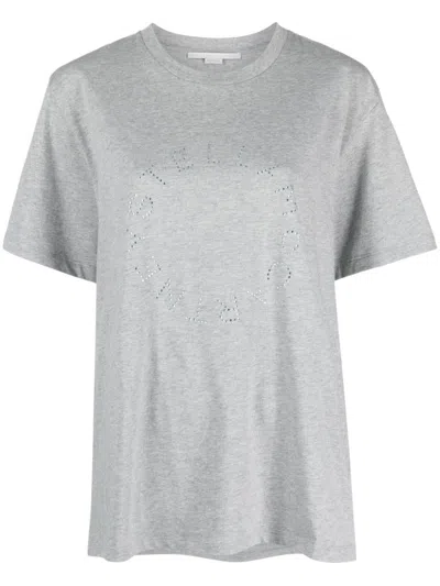 Stella Mccartney Rhinestone Logo-appliqué T-shirt In Grey