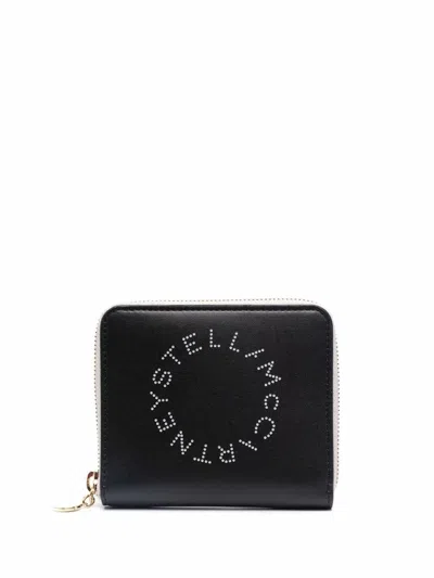Stella Mccartney Zipper Around Mini Wallet Bicolor Eco Accessories In Black