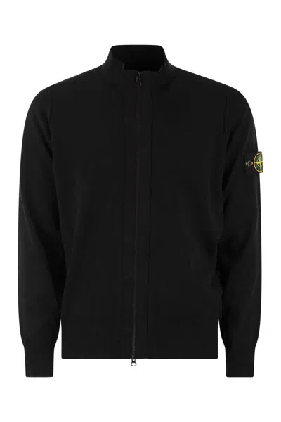 Stone Island Cotton Cardigan With Zip In Black