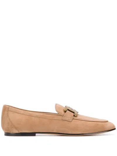 Tod's Kate Suede Loafer Shoes In Nude & Neutrals