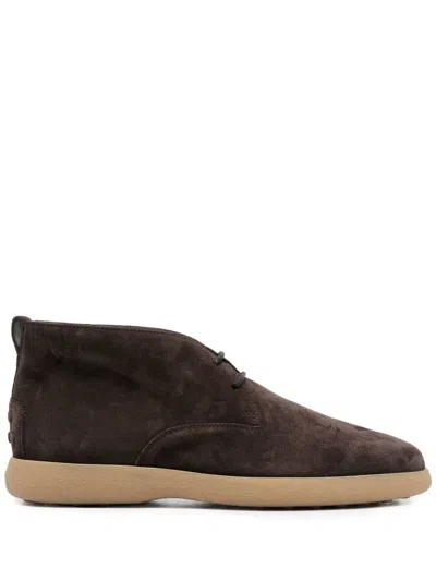 Tod's Suede Leather Ankle Boot Shoes In Brown