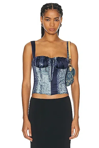 Miaou Womens Treading Blue Agnes Corseted Stretch-woven Top