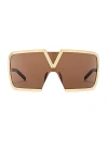 Valentino V-romask Shield-frame Sunglasses In Gold Brown