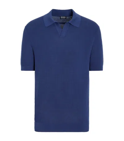 Zegna Utility Blue Premium Cotton Polo Shirt