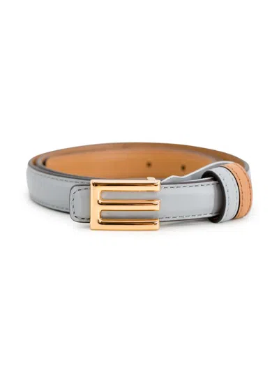 Etro Logo-buckle Leather Belt In Grey