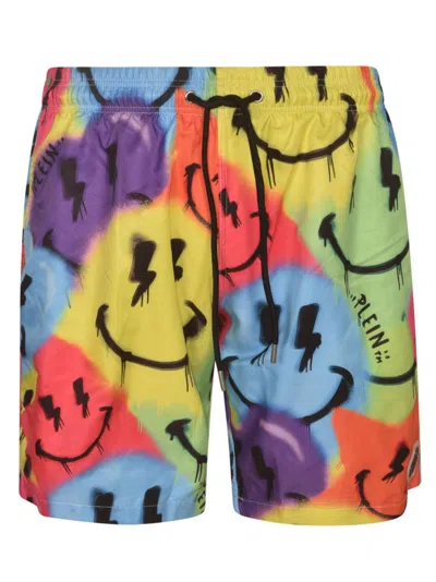 Philipp Plein Smiley Face-print Swim Trunks In Multicolour
