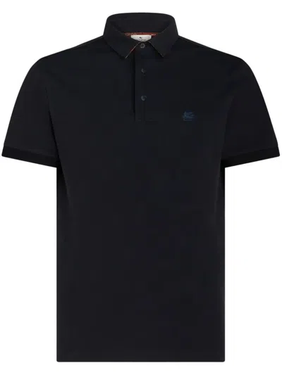 Etro Logo-embroidered Cotton Polo Shirt In Blue
