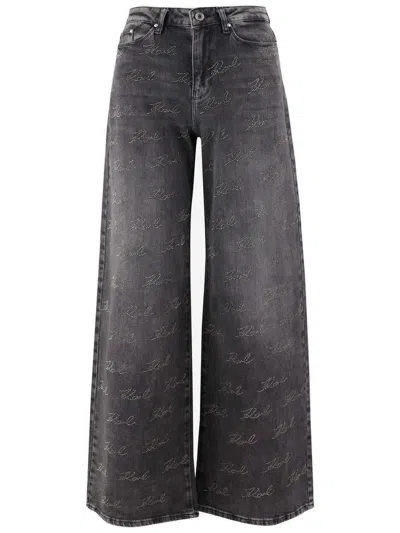 Karl Lagerfeld Sparkle Wide-leg Jeans In Black