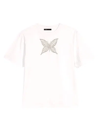 Maje Womens Blanc Rhinestone-embellished Butterfly Cotton T-shirt