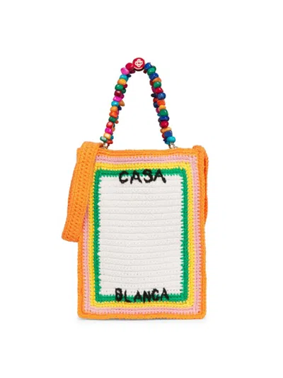 Casablanca Women's Pebble Handle Crochet Tote Bag In Orange Multi