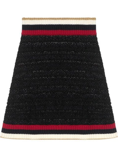Gucci Ribbed Knit-trimmed Bouclé-tweed Mini Skirt In Blue