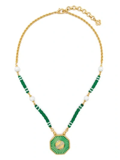 Casablanca Gold & Green Crystal Tennis Ball Necklace In Multicolor