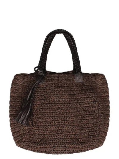P.a.r.o.s.h Large Shopping Rafia Bag In Brown