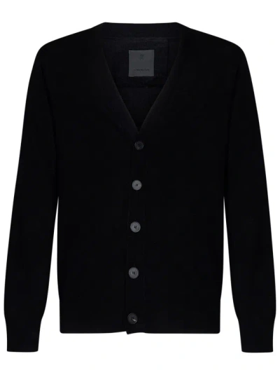 Givenchy Mens Black Contrast-branded V-neck Wool-knit Cardigan