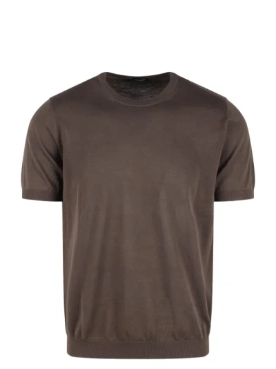 Drumohr Fine-knit Cotton T-shirt In Brown