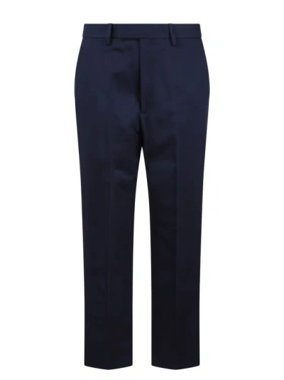 Gucci Web Detail Cotton Ankle Trousers In Blue