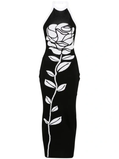 Balmain Floral-jacquard Halterneck Maxi Dress In Black