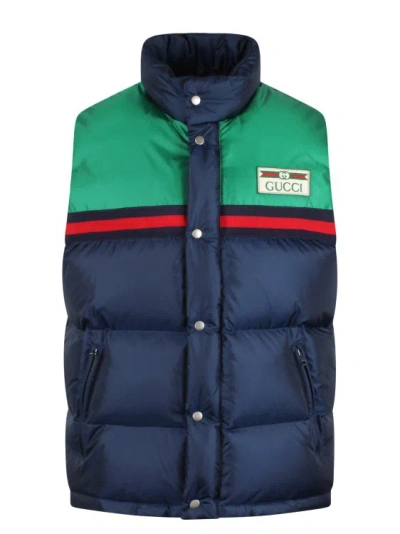 Gucci Midnight Blue And Green Padded Waistcoat Men In Midnight Sky