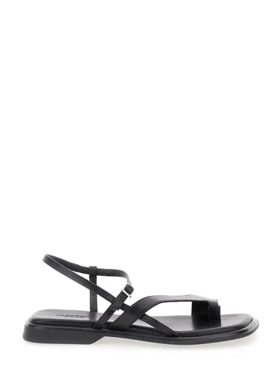 Vagabond 'izzi' Black Thong Sandals With Thin Straps In Leather Woman