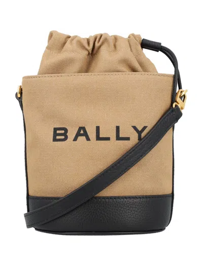 Bally Bar Mini 8 Hours Bucket Bag In Sand/black+oro