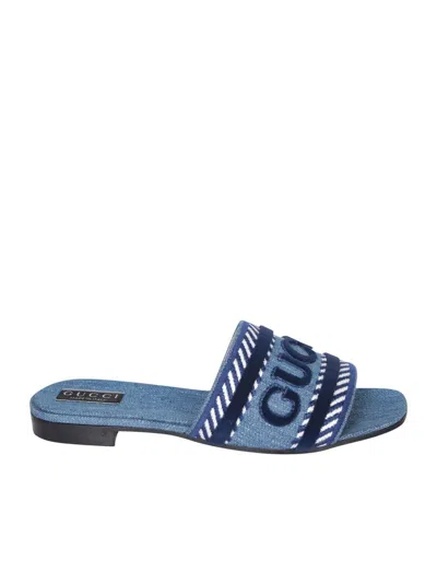 Gucci -script Denim Sandals In Blue