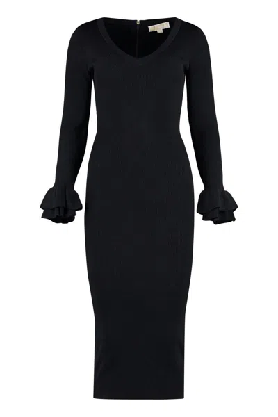 Michael Kors Ribbed Knit Dress In Black