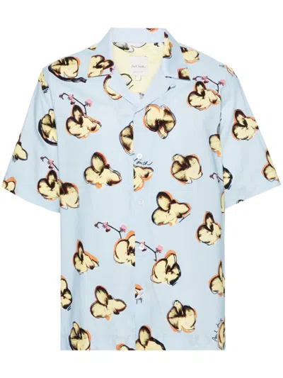 Paul Smith Orchid-print Short-sleeve Shirt In Blue