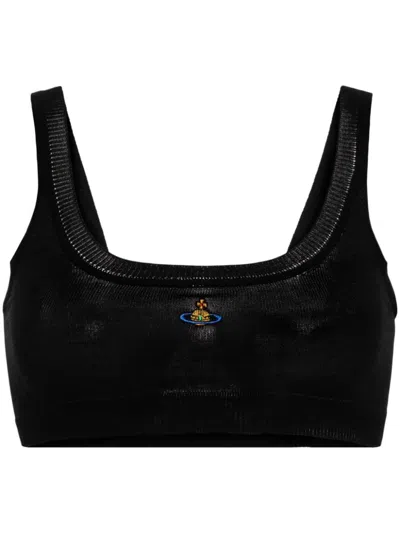Vivienne Westwood Orb Embroidered Cropped Tank Top In Black