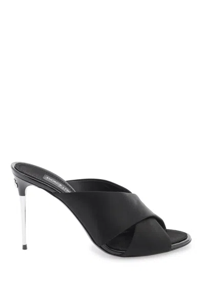 Dolce & Gabbana Satin Mules With Metal Heel. In Black