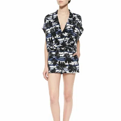 L Agence Cross Over Romper In Marine Stripe In Black