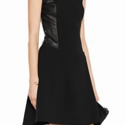 L Agence Stephanie Knit & Leather Flared Dress In Black
