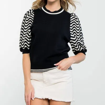 Thml Striped Short Sleeve Knit Top In Black