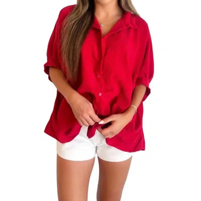Day + Moon Cord Cutie Button Up In Red