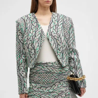 Iro Agnese Tweed Jacket With Shoulder Pads In Green Multico