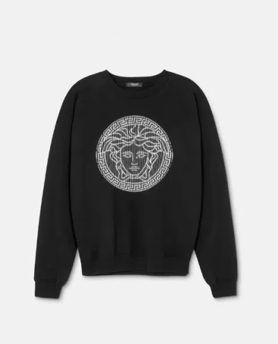 Versace Embroidered Medusa Sliced Sweatshirt In Black