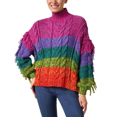 Farm Rio Cable Knit Sweater In Rainbow In Purple