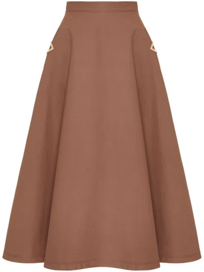 Valentino Pleated Silk-faille Midi Skirt In Clay