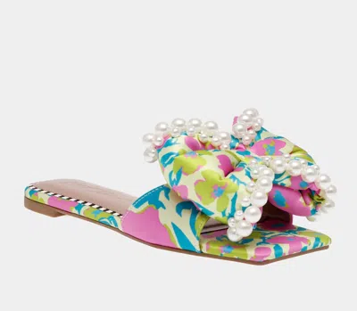 Betsey Johnson Women's Liah Imitation Pearl-embellished Bow Slide Sandals In Multi