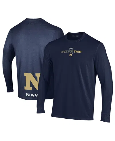 Under Armour Unisex   Navy Navy Midshipmen 2024 On-court Bench Unity Performance Long Sleeve T-shirt