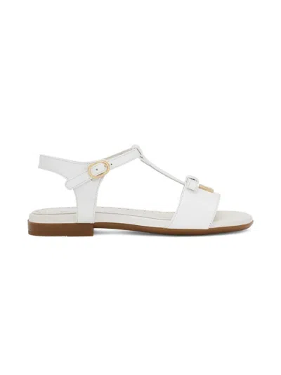 Dolce & Gabbana Kids' Patent Leather Sandals With Metal Dg Logo In White