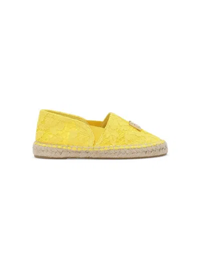 Dolce & Gabbana Kids' Logo-plaque Lace-detailed Espadrilles In Yellow