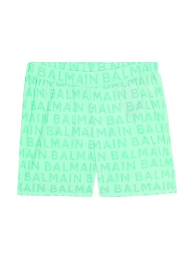 Balmain Kids' Logo-print Swim Shorts In Green
