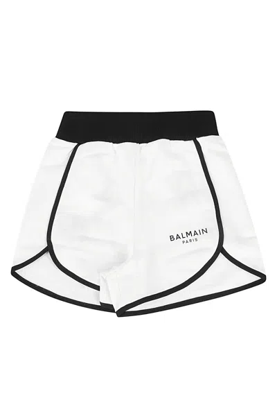 Balmain Kids' Logo Shorts In Ne White Black
